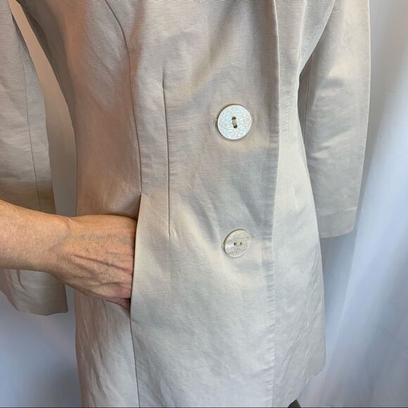 T Tahari beige puffed rolled collar jacket coat - Picture 5 of 13